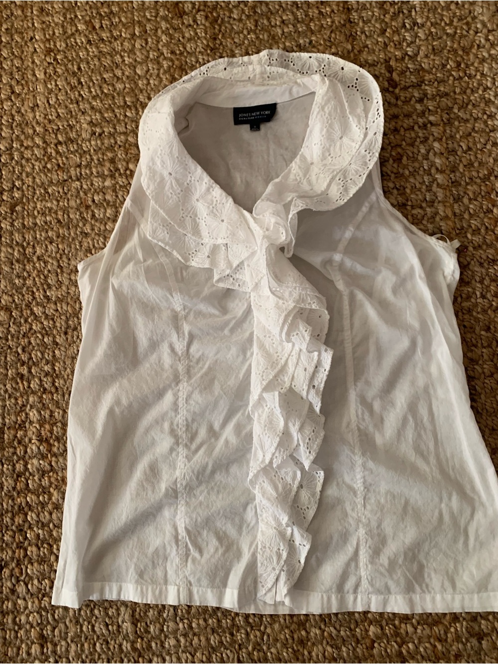 Jones New York White Eyelet Ruffle Sleeveless Top